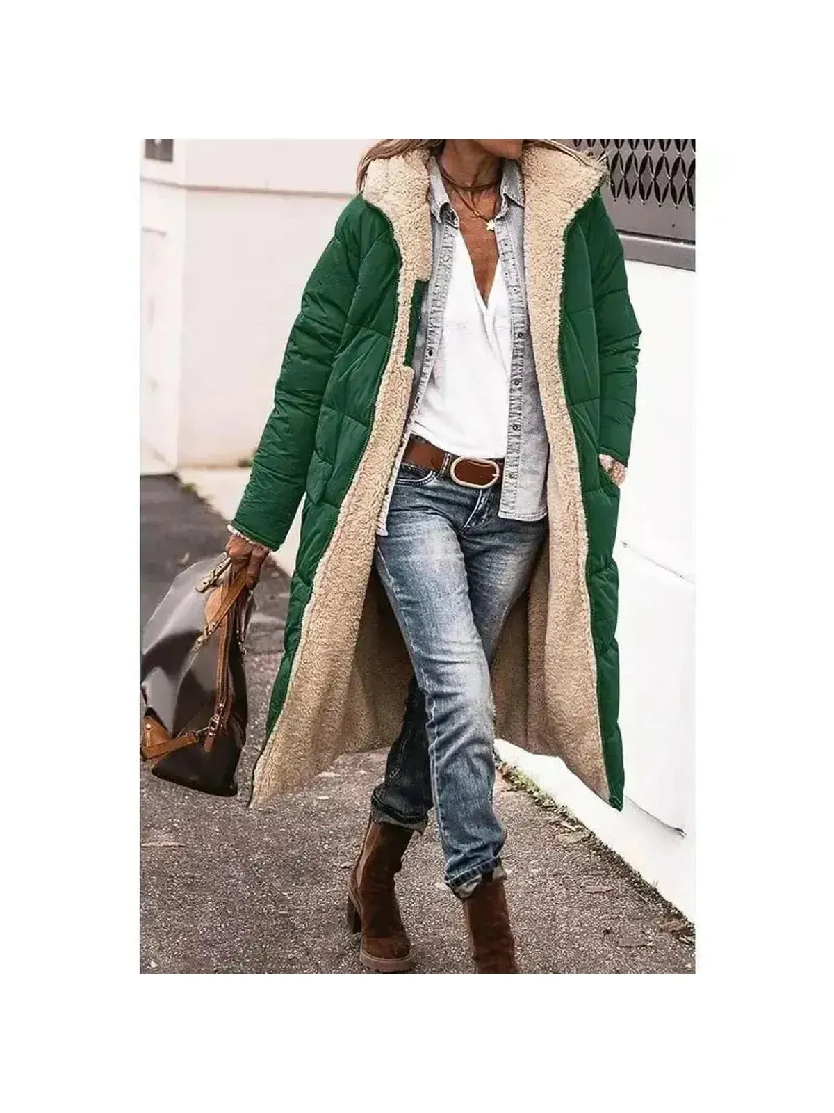 Reversible Longline Faux Fur Jacket with Sherpa Lining for Women – Elegant Winter Coat 7