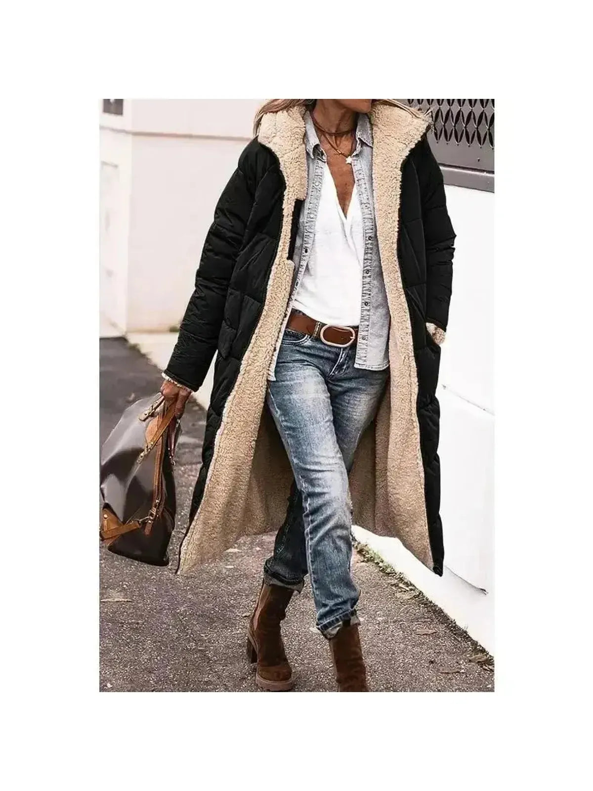 Reversible Longline Faux Fur Jacket with Sherpa Lining for Women – Elegant Winter Coat 8