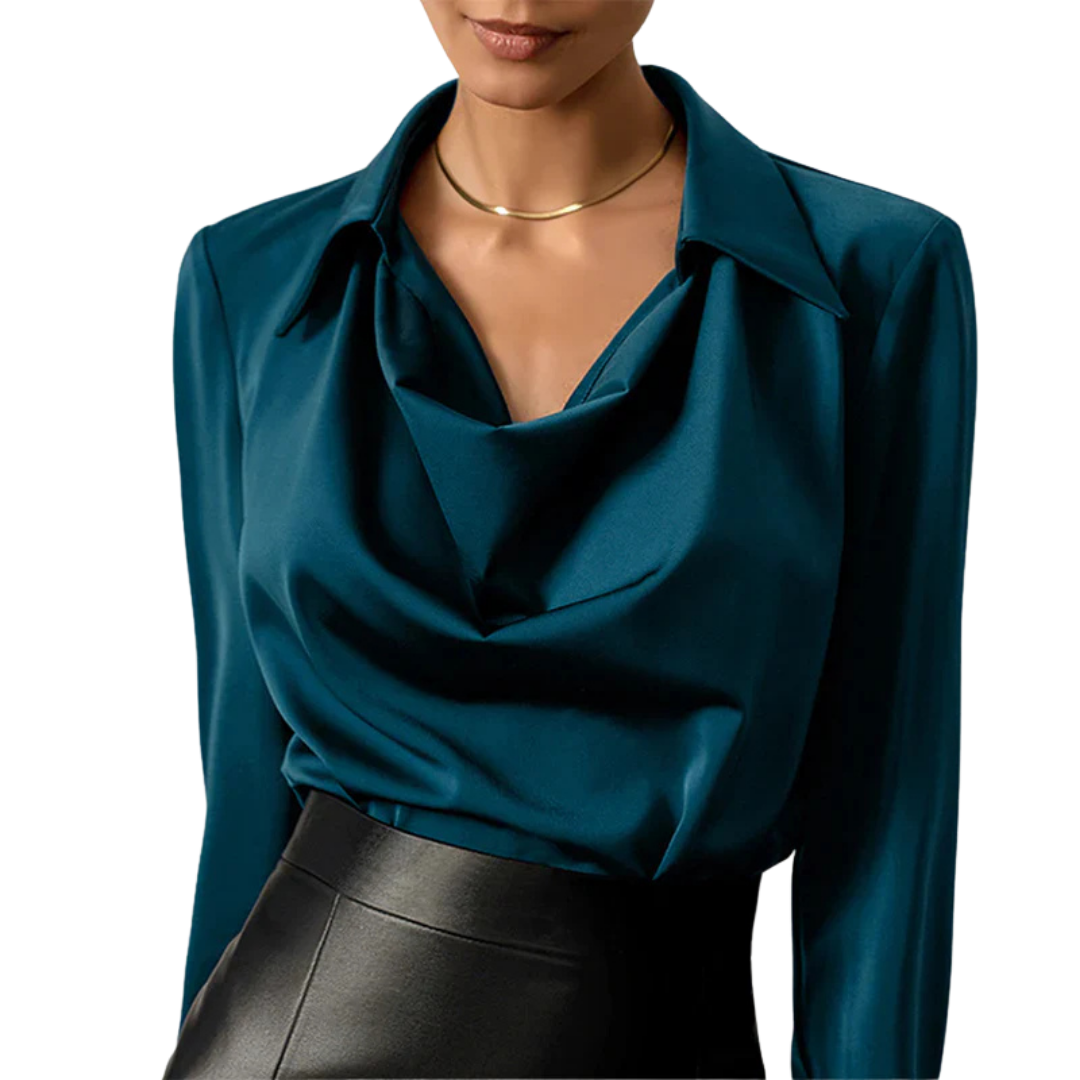 Sage | Silk Drape Neck Blouse - ginlerie 1
