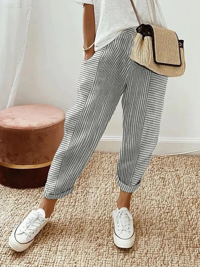 Serena | Striped High Waist Trousers - ginlerie 3