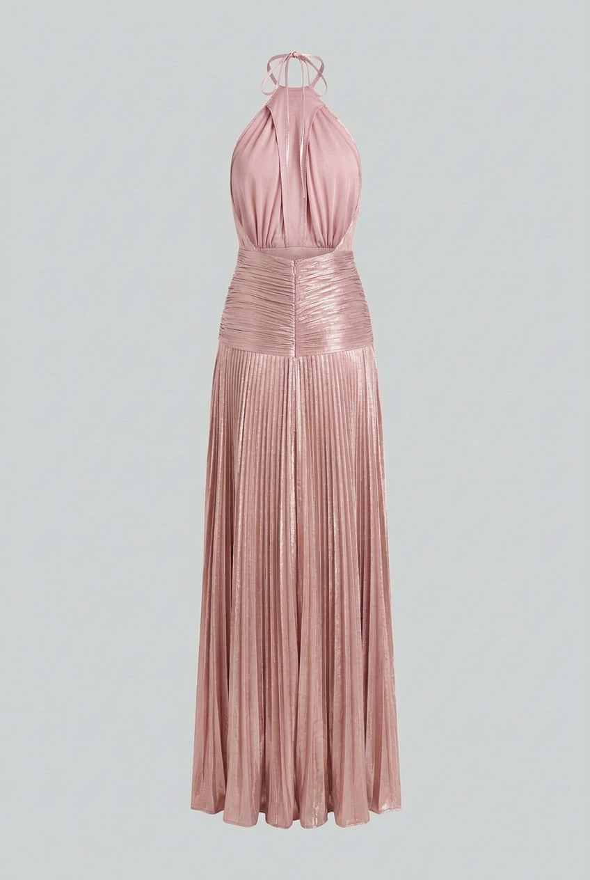 Sophia | Elegant Metallic Pink Maxi Dress - ginlerie 5