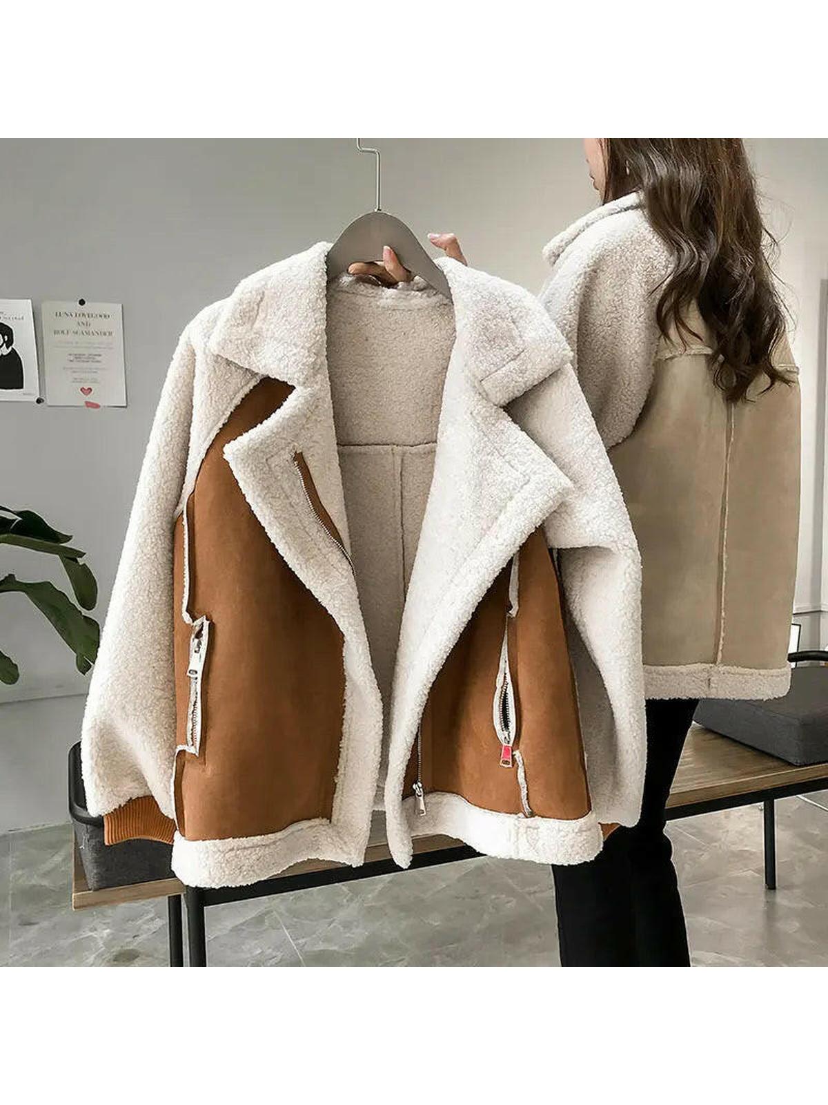 Stylish Faux Shearling Zip-Up Jacket for Women – Cozy and Chic Outerwear 1