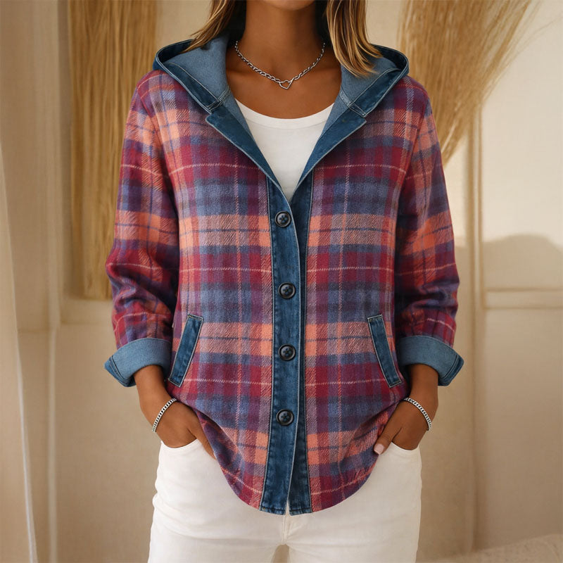 Valentina | Hooded Plaid Light Jacket - ginlerie 1