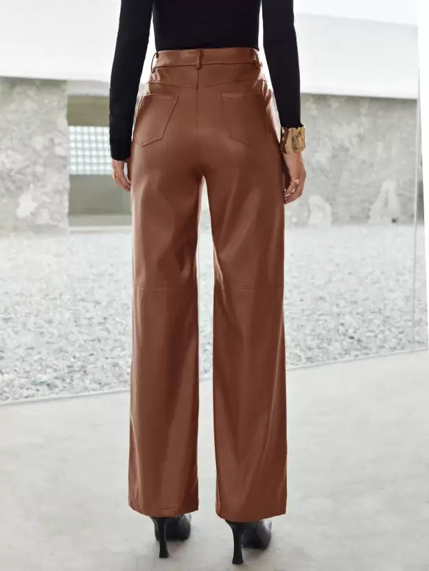 Victoria | Slim Fit Black Leather Trousers - ginlerie 1