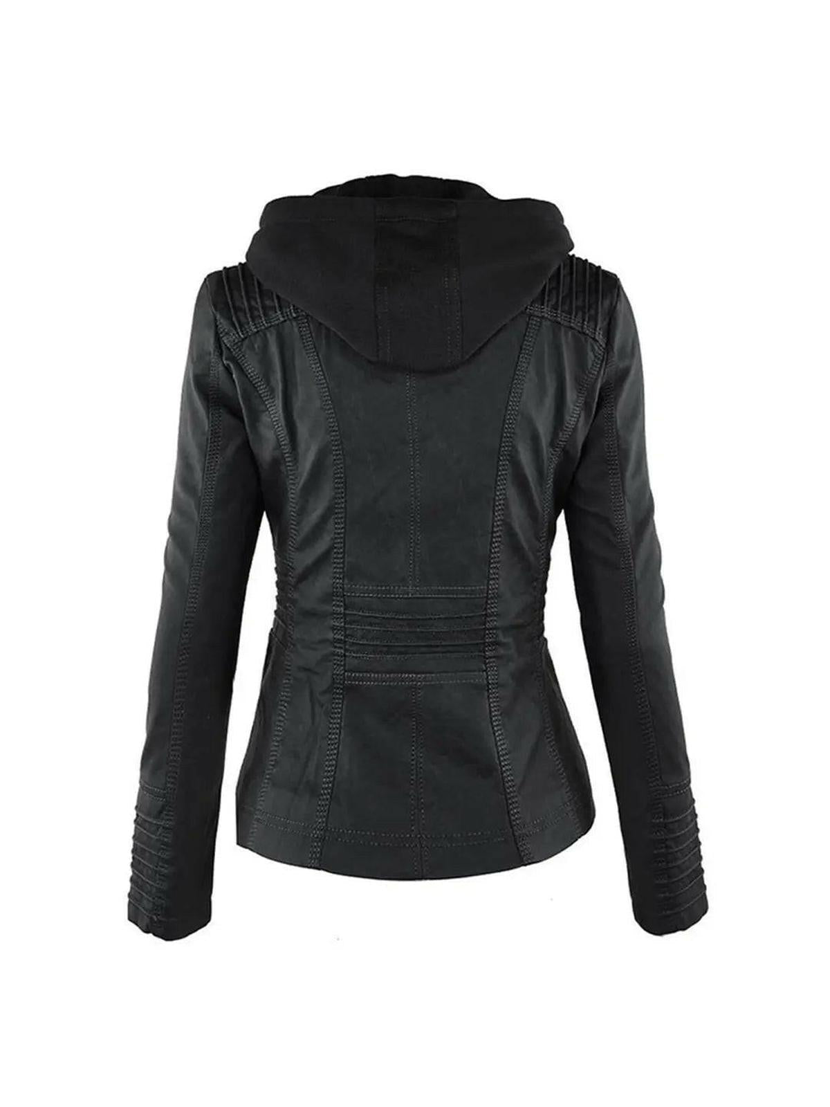 Waterproof Women's Leather Jacket with Removable Hood – Elegant, Durable Design for All Occasions 6