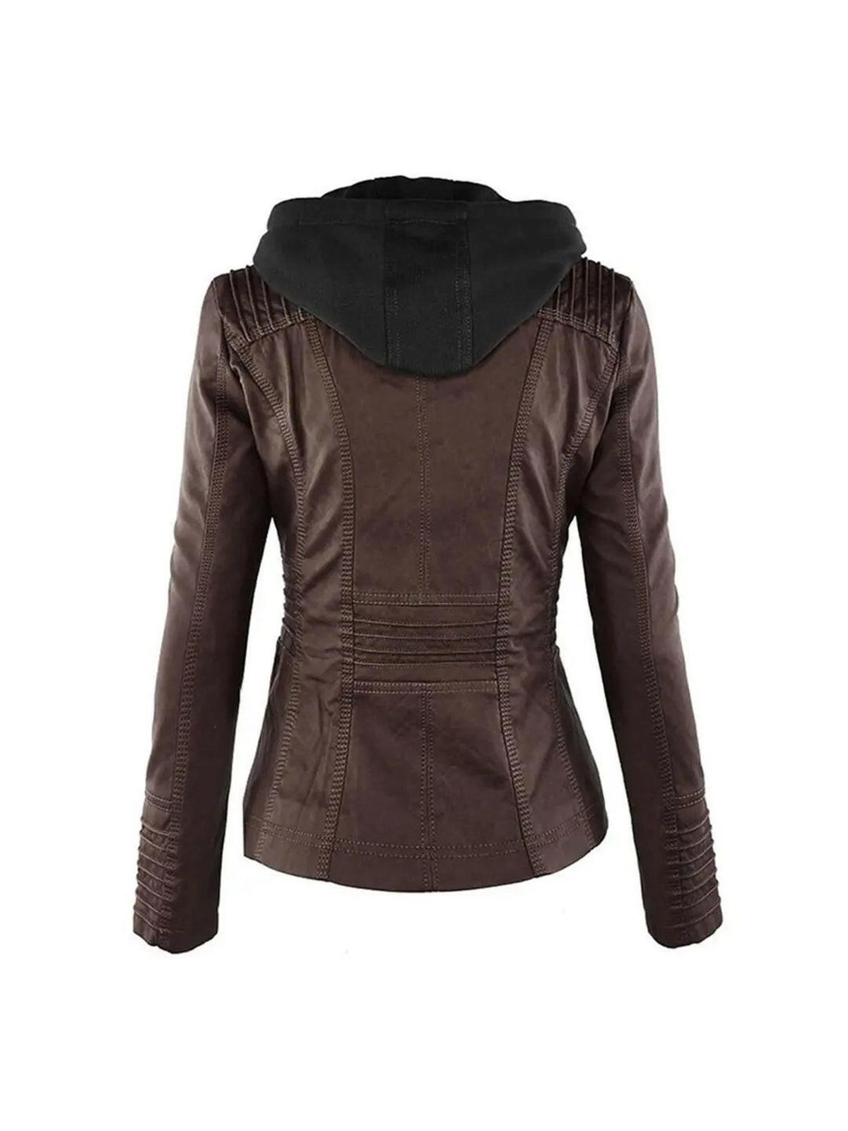 Waterproof Women's Leather Jacket with Removable Hood – Elegant, Durable Design for All Occasions 8
