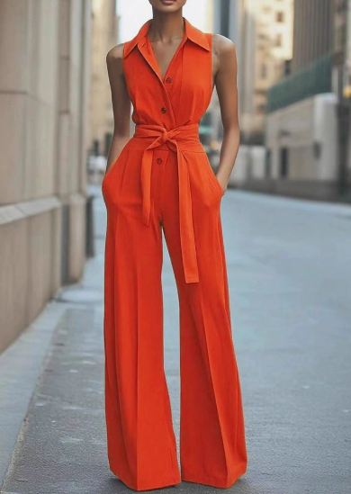 Wide-Leg Sleeveless Jumpsuit with Self-Tie Waist – Elegant Tailored Design 0