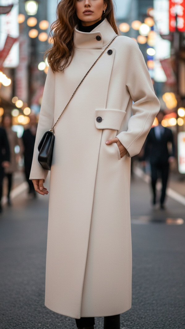 Wool-Blend Structured Button Coat with High Collar – Modern Winter Elegance 0