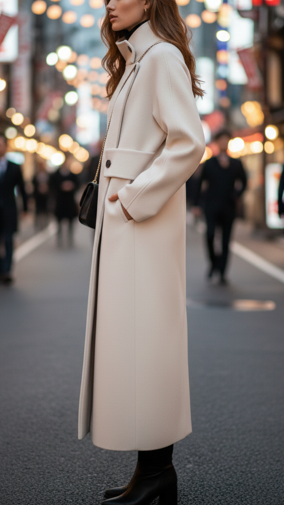 Wool-Blend Structured Button Coat with High Collar – Modern Winter Elegance 1
