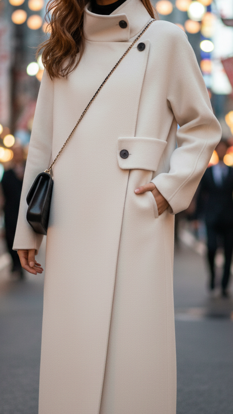 Wool-Blend Structured Button Coat with High Collar – Modern Winter Elegance 3