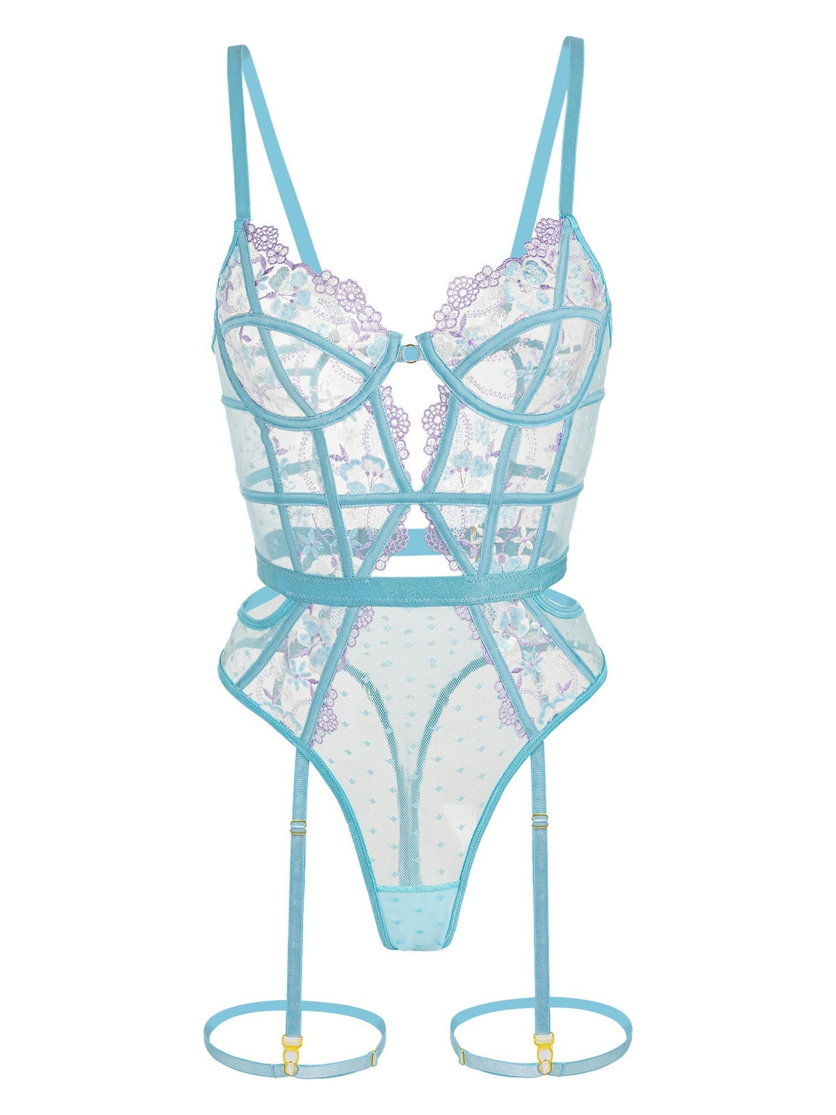Indigo Dreams Floral French-inspired Sensual Bodysuit - ginlerie