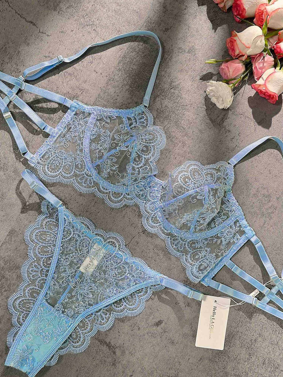 Blue Exquisite Lace Lingerie Set - ginlerie