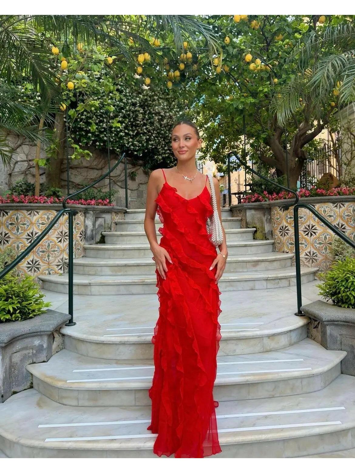 Aliza | Ruffled Maxi Dress - ginlerie