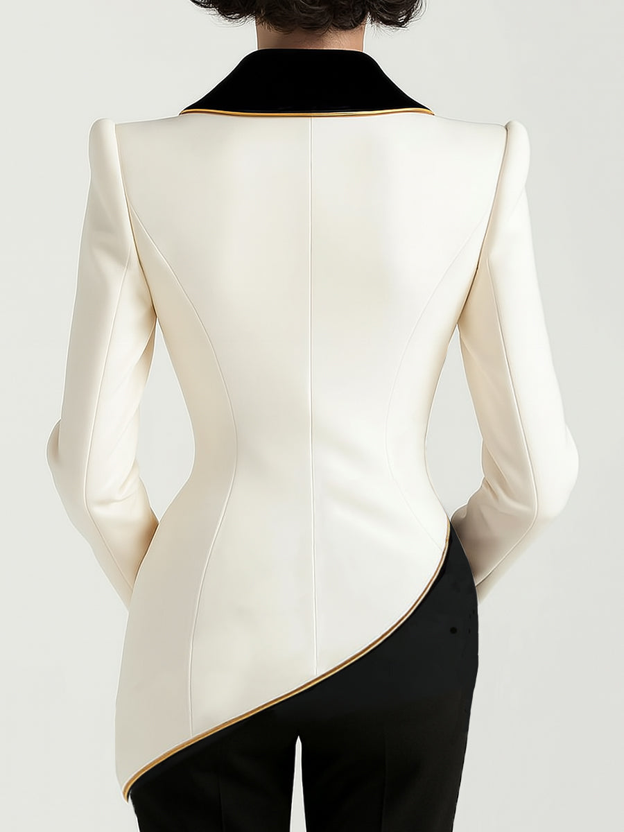 Asymmetrical White Blazer with Black Contrast Lapel – Tailored Hourglass Fit 4