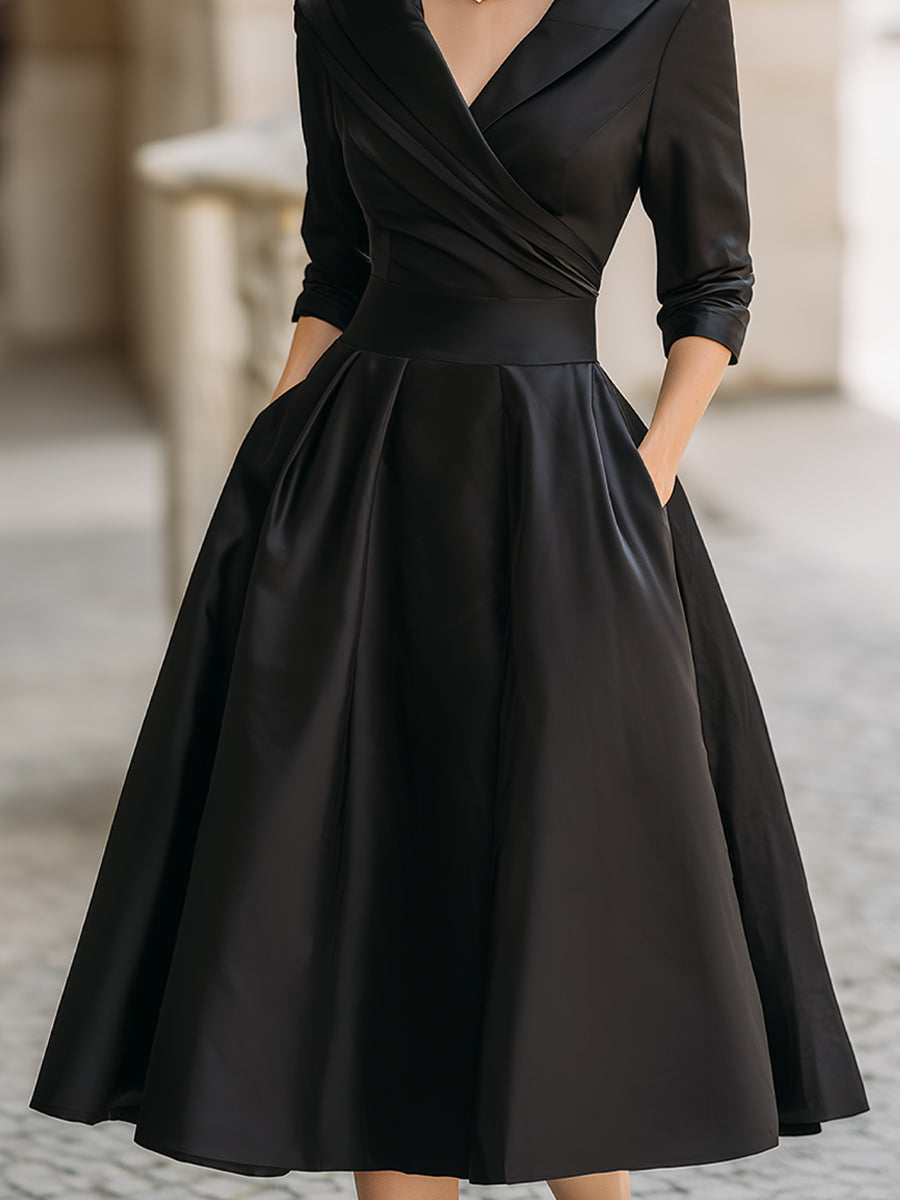 Aurora Vintage Midi Dress with Shawl Collar and A-Line Skirt – Elegant Formal Wear 2