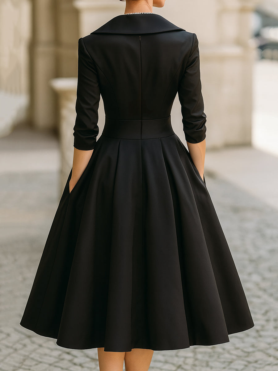 Aurora Vintage Midi Dress with Shawl Collar and A-Line Skirt – Elegant Formal Wear 3