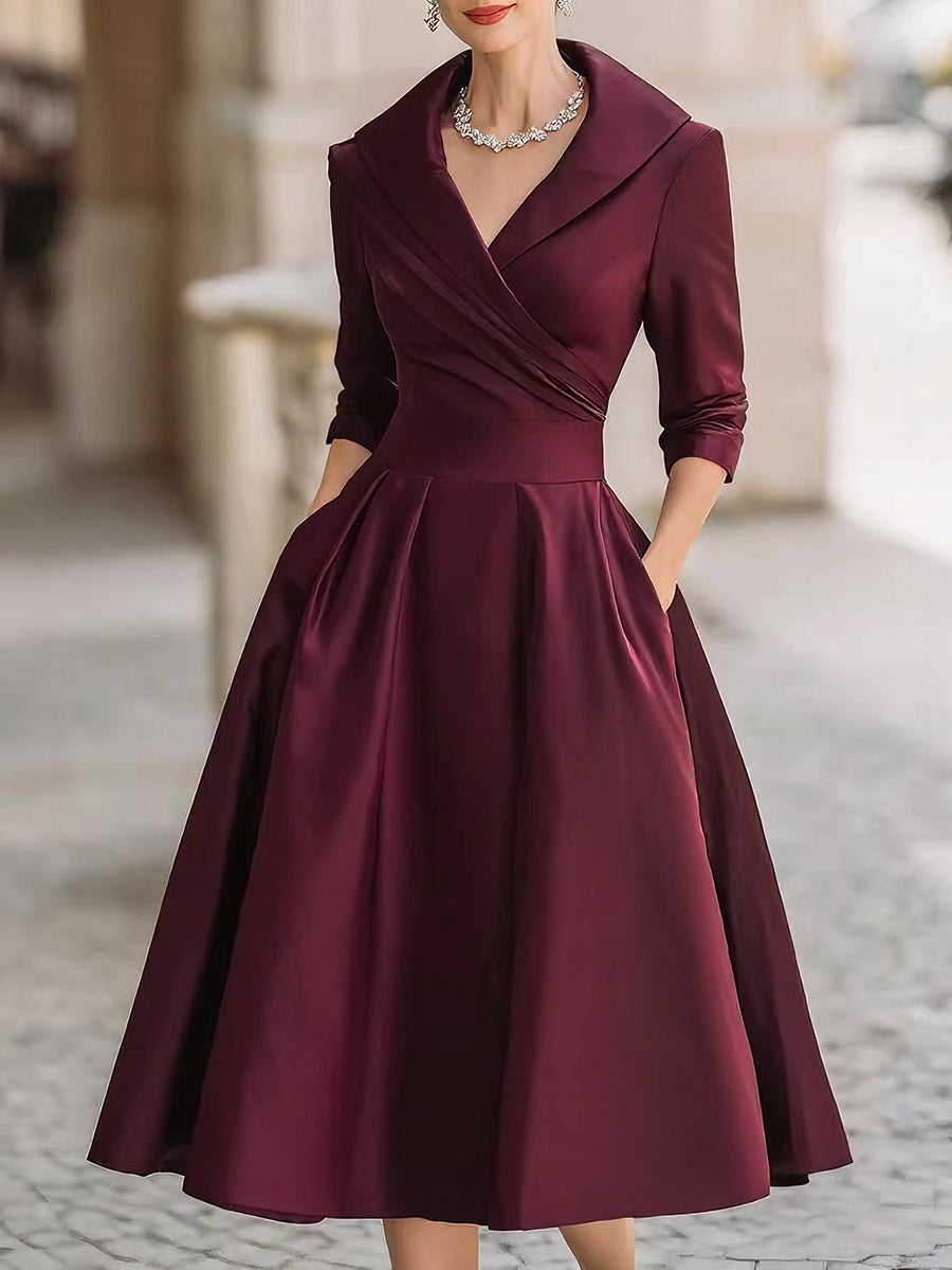 Aurora Vintage Midi Dress with Shawl Collar and A-Line Skirt – Elegant Formal Wear 5