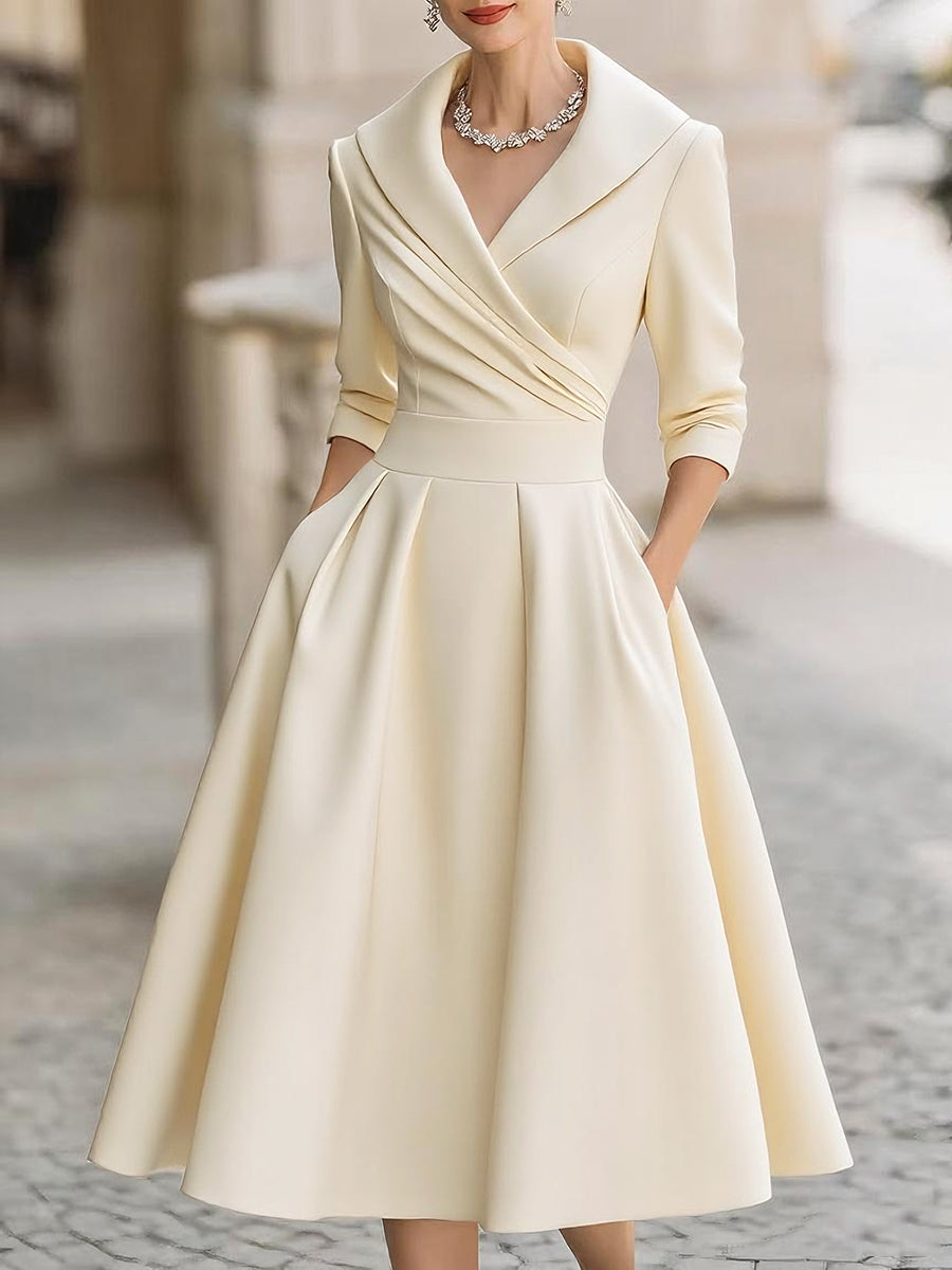 Aurora Vintage Midi Dress with Shawl Collar and A-Line Skirt – Elegant Formal Wear 6
