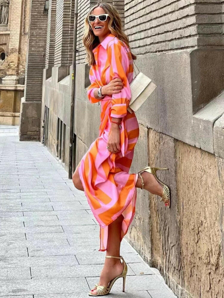 Bernice | Striped Midi Shirt Dress - ginlerie 5