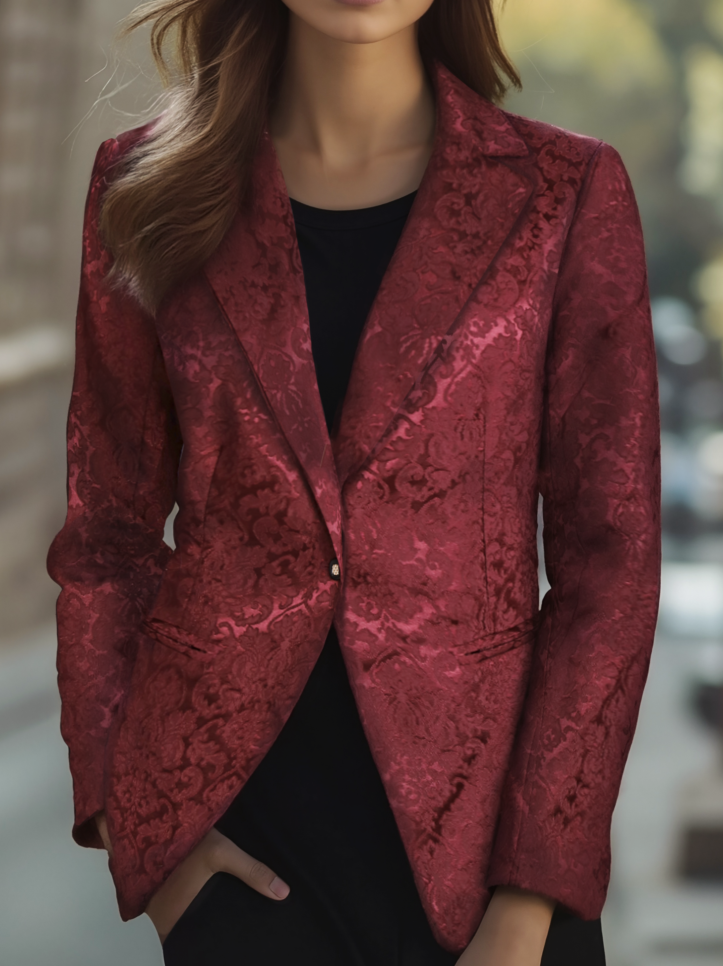 Burgundy Jacquard Blazer with Tailored Fit and Elegant Design 0