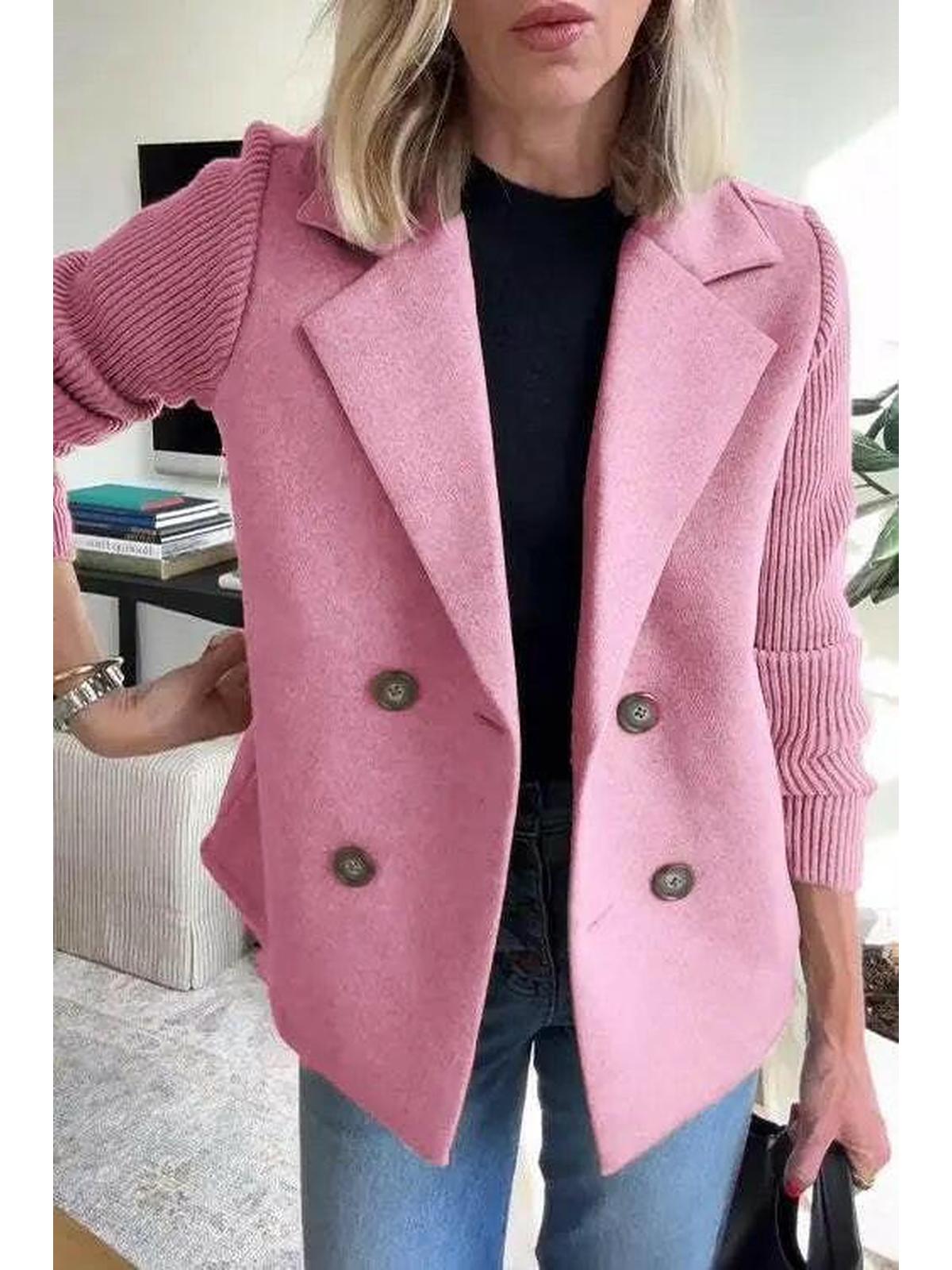 Casual Coat with Button Fastening and Patchwork Sleeves – Relaxed Fit Outerwear 0