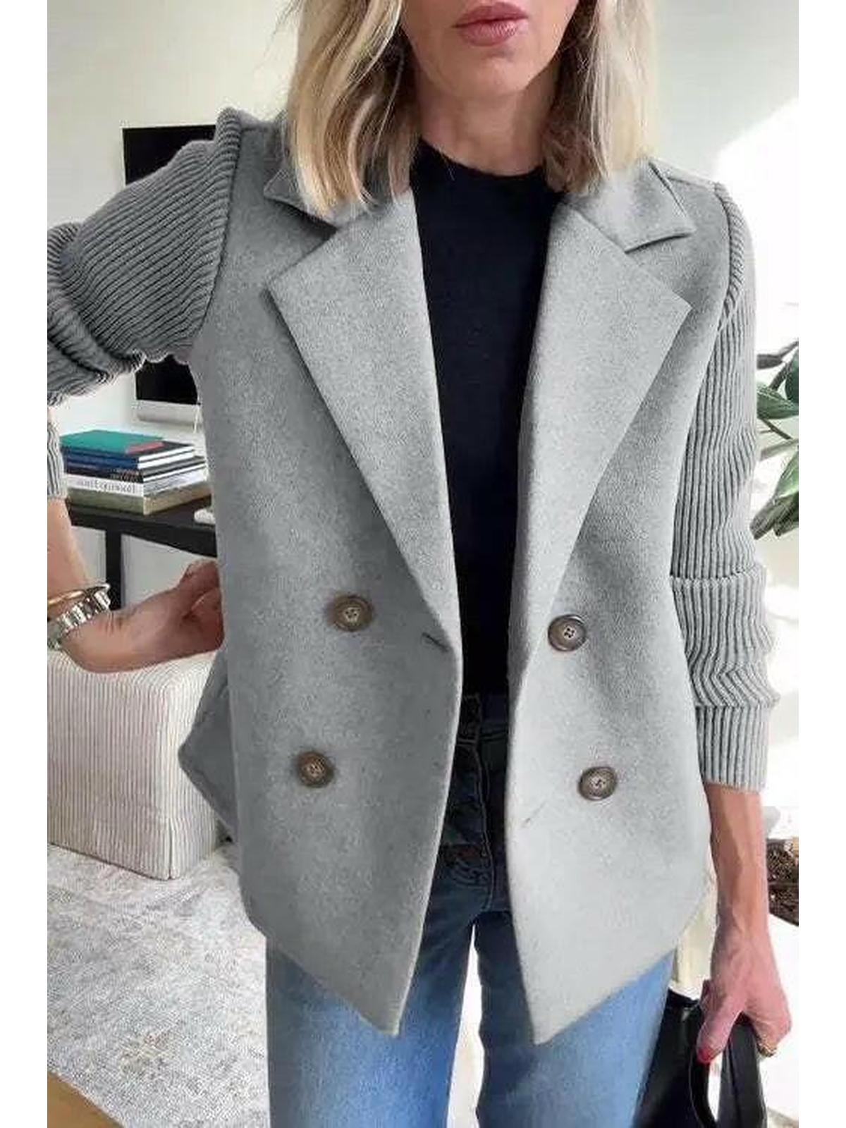 Casual Coat with Button Fastening and Patchwork Sleeves – Relaxed Fit Outerwear 1