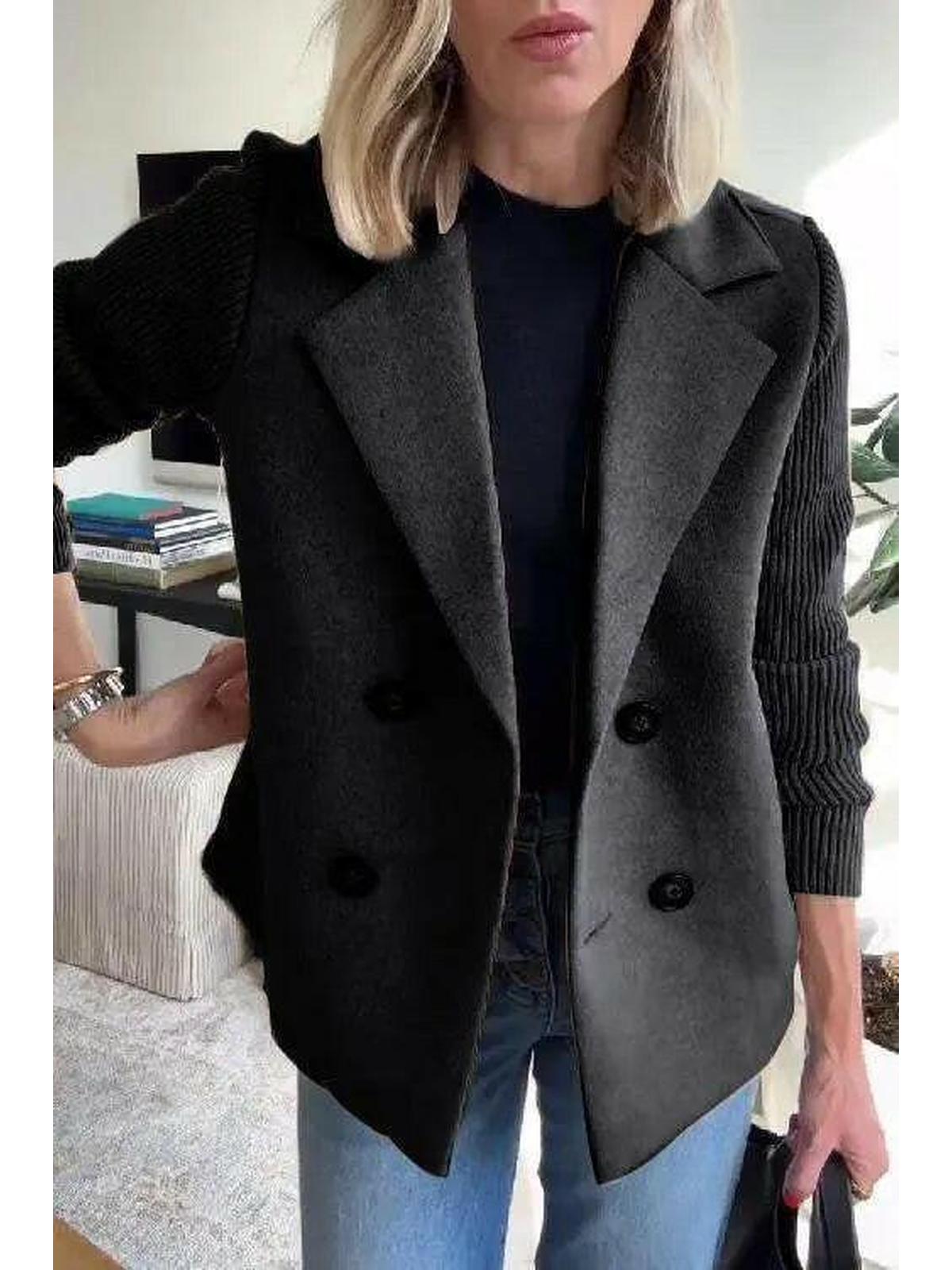 Casual Coat with Button Fastening and Patchwork Sleeves – Relaxed Fit Outerwear 2