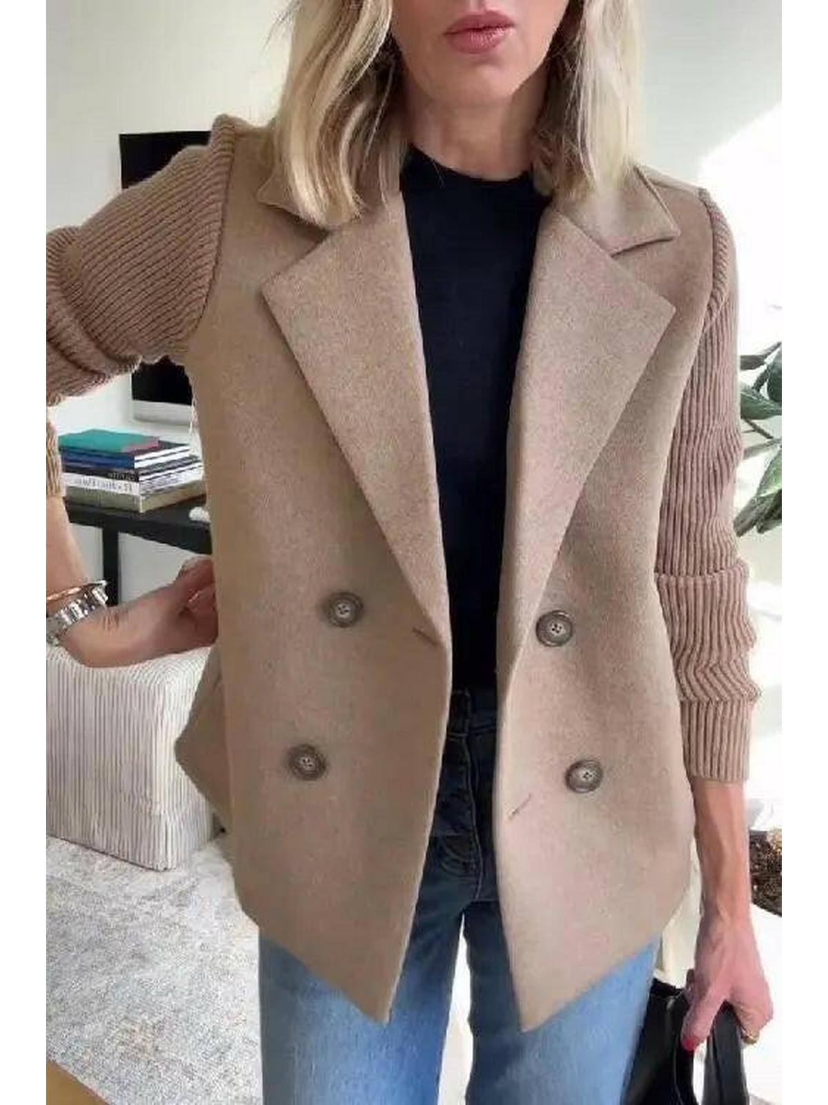 Casual Coat with Button Fastening and Patchwork Sleeves – Relaxed Fit Outerwear 4