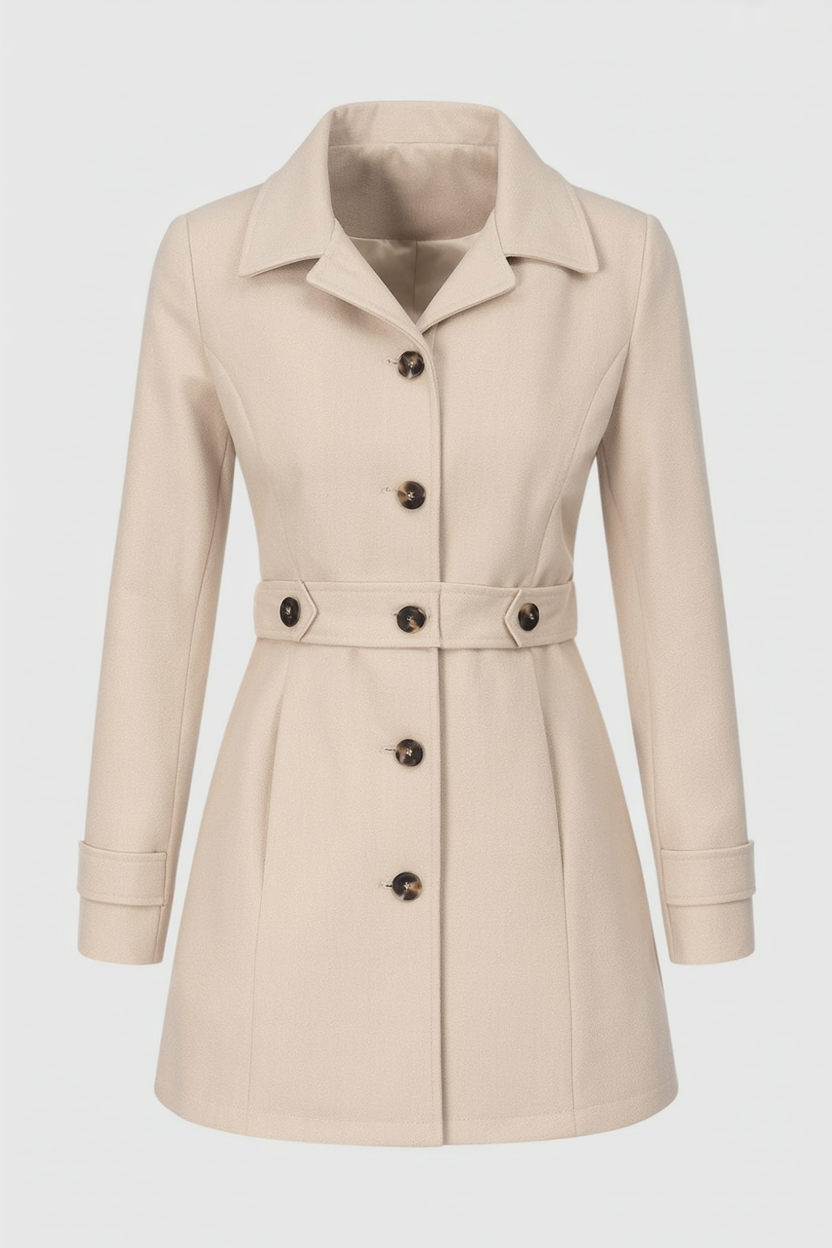Celeste | Mid-Length Beige Winter Coat - ginlerie 0