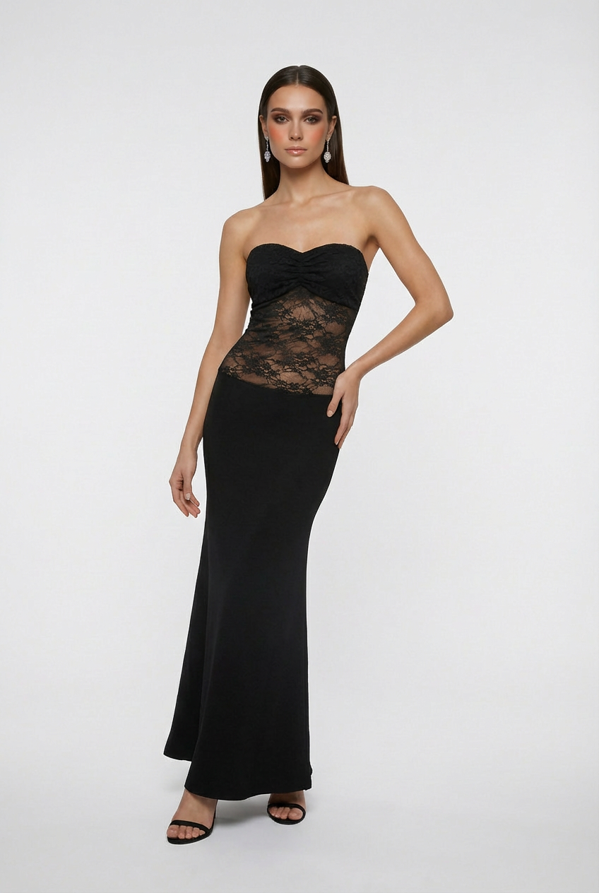 Celeste | Strapless Lace Evening Gown - ginlerie 2
