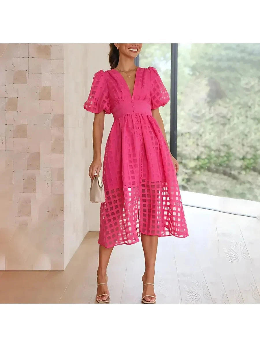 Cindy | Classic Patterned Midi Dress - ginlerie 0