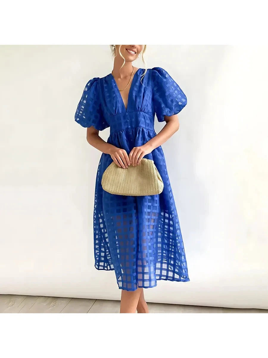 Cindy | Classic Patterned Midi Dress - ginlerie 1