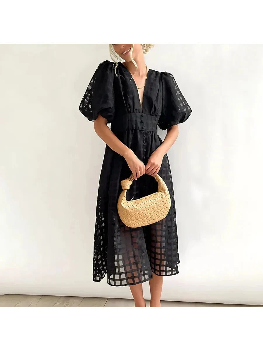 Cindy | Classic Patterned Midi Dress - ginlerie 4