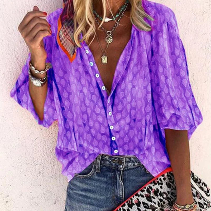 Claire | Printed Button Down Blouse - ginlerie 2