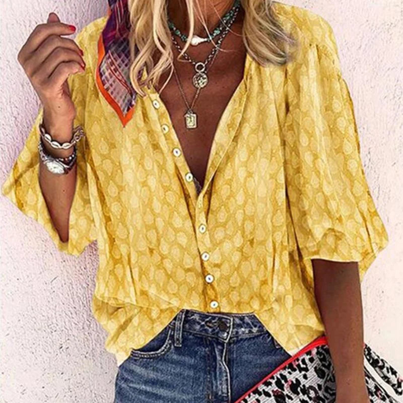Claire | Printed Button Down Blouse - ginlerie 3