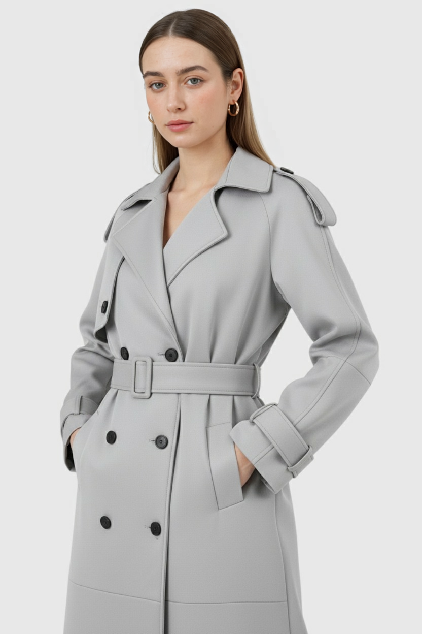 Clara | Belted Gray Coat - ginlerie 1