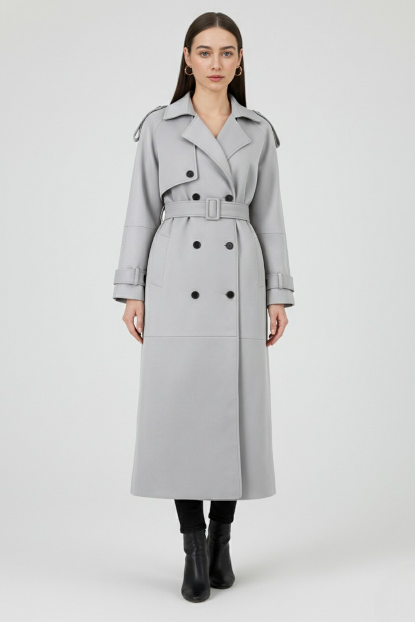 Clara | Belted Gray Coat - ginlerie 2