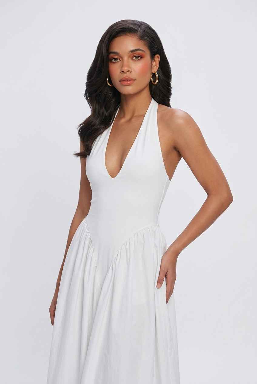 Clara | Elegant White Midi Dress - ginlerie 1