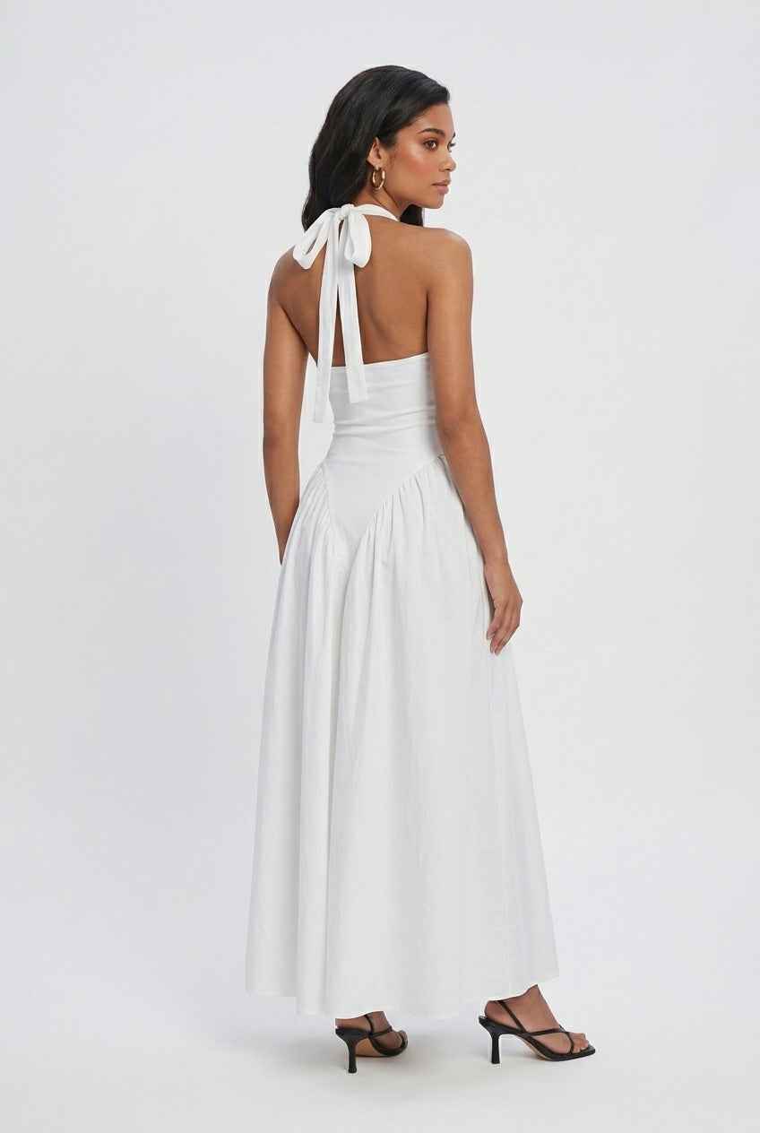 Clara | Elegant White Midi Dress - ginlerie 2