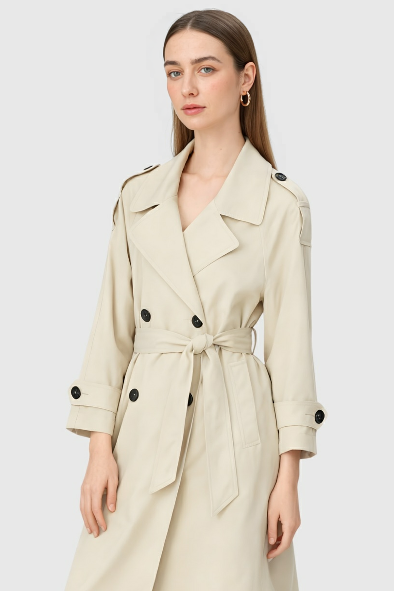 Clara | Khaki Long Sleeve Coat - ginlerie 1