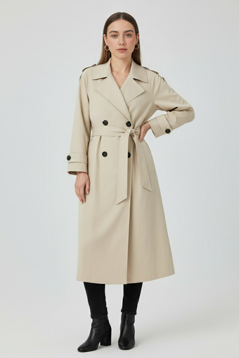 Clara | Khaki Long Sleeve Coat - ginlerie 2