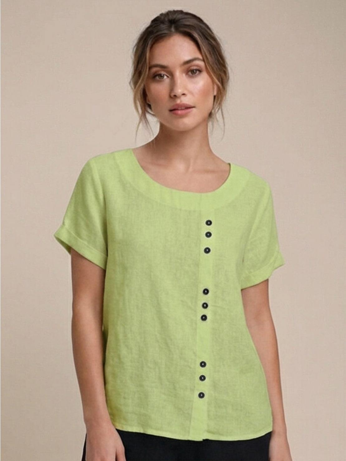 Clara | Linen Round Neck Button Blouse - ginlerie 17