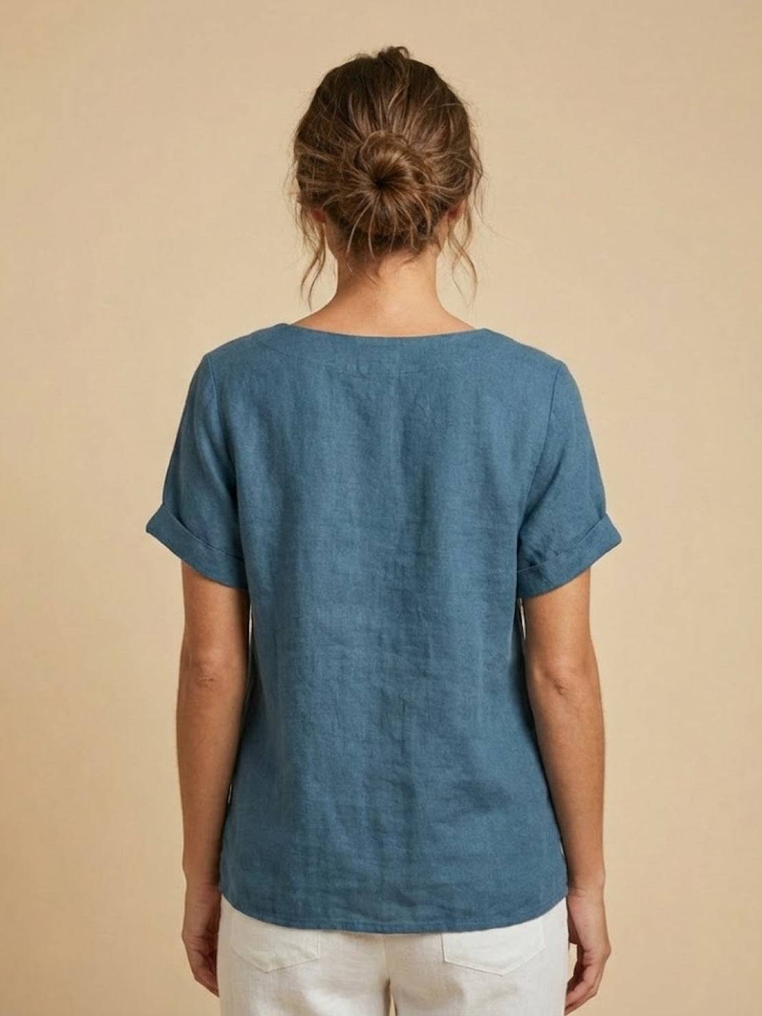 Clara | Linen Round Neck Button Blouse - ginlerie 8