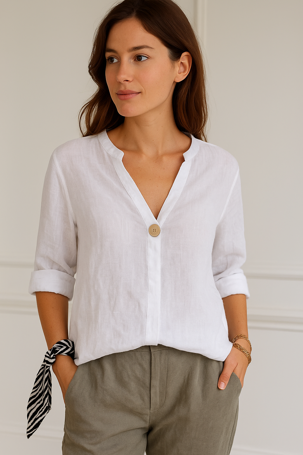 Clara | V-Neck Button Detail Blouse - ginlerie 2