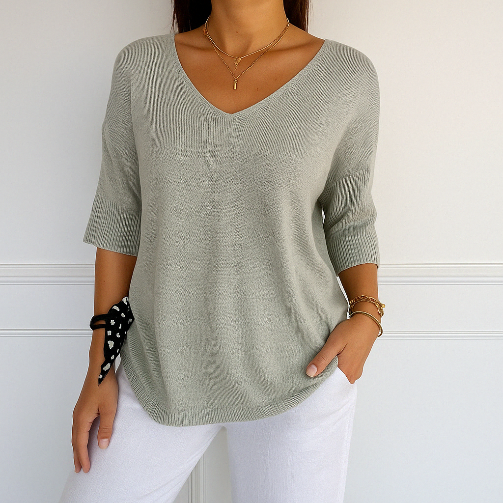 Clara | V Neck Short Sleeve Sweater - ginlerie 2
