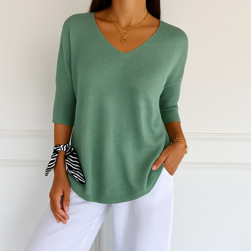 Clara | V Neck Short Sleeve Sweater - ginlerie 3