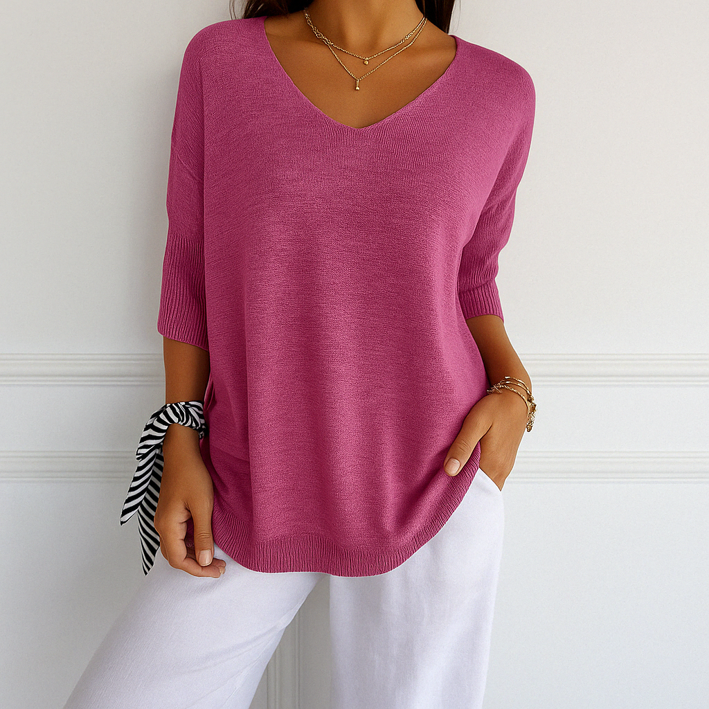 Clara | V Neck Short Sleeve Sweater - ginlerie 4