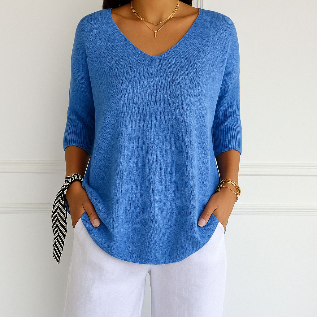 Clara | V Neck Short Sleeve Sweater - ginlerie 5