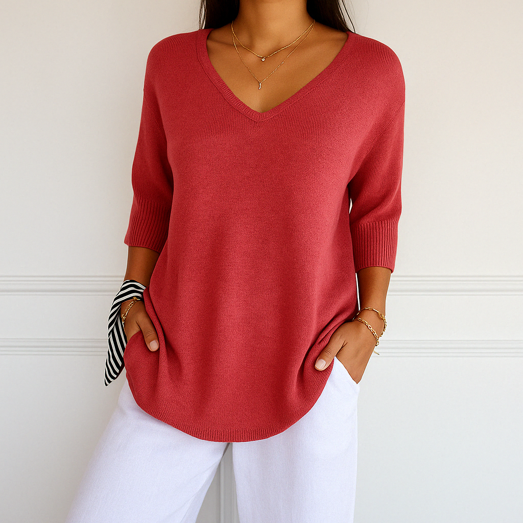 Clara | V Neck Short Sleeve Sweater - ginlerie 7