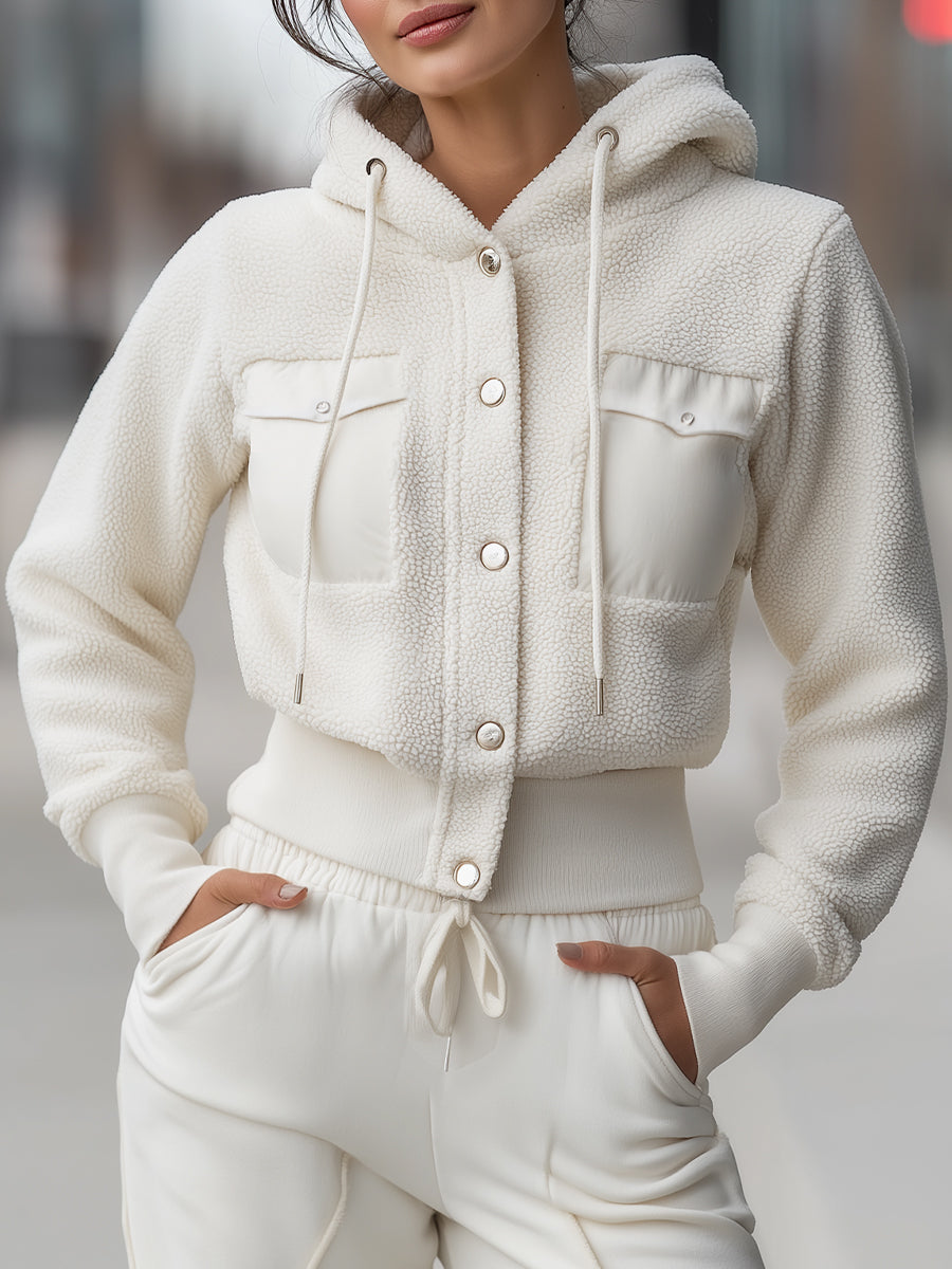 Cropped Hoodie Jacket for Women - Soft Polar Fleece with Fitted Hem 0